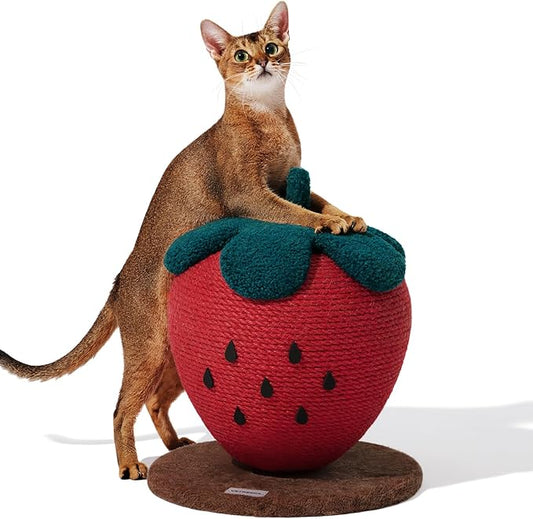 VETRESKA Strawberry Cat Scratching Post, Cute Cat Scratcher with Jute Rope, Vertical Cat Scratch Post for Indoor Cat and Kitten, Ring Paper Strawberry Leaves Attract Cats