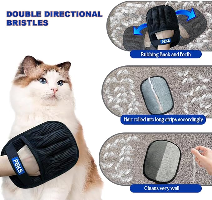 PEKS (2 Pcs) Pet Hair Remover Tool for Sofas, Car Seats, Bed, Couch, Clothing, Carpets. Newly Upgraded Reusable Electrostatic Brush, Pet Hair Removal Gloves for Dogs, Cats