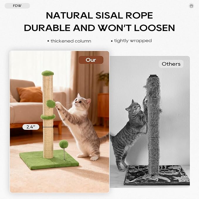 FDW 22 Inch Cat Scratching Post Cat Scratcher Natural Sisal Rope Scratch Post Kitten Trees with Hanging Ball for Indoor Cats,Green