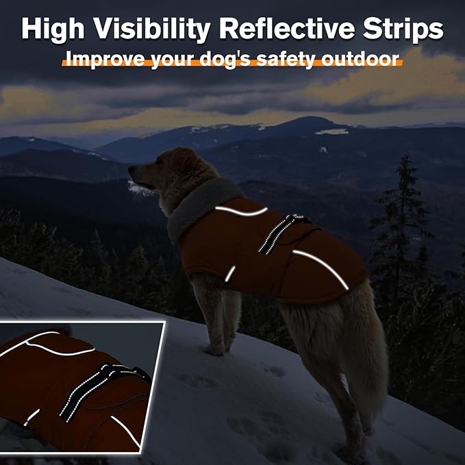 Lelepet Dog Coat Waterproof Dog Jacket Reflective Fleece Vest with Adjustable Buckle & Leash Hole Windproof Cold Weather Coats for Small Medium Large Dogs, Warm Hunting Vest, Orange, M