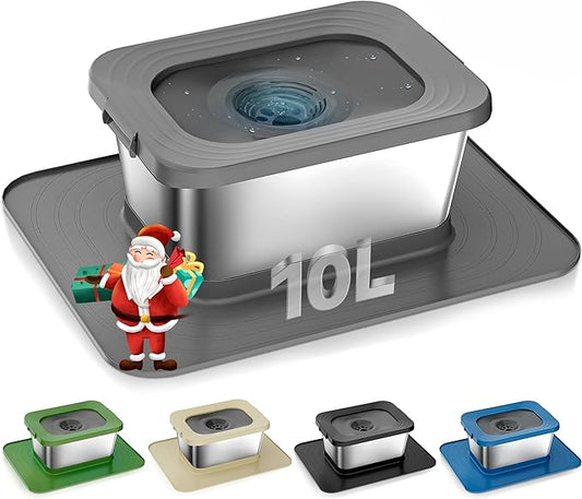 10L No Spill Dog Water Bowl, 2.6 Gal Stainless Steel No Splash Large Dog Water Bowl with Non-Slip Silicone Mat, Spill Proof Slow Drinking Pet Bowls for Messy Drinkers Indoor/Outdoor Use Gray