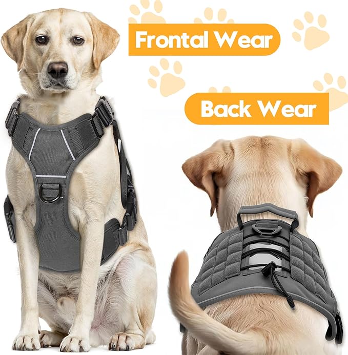 Heavy-Duty Tactical Dog Harness for Large Dogs, No Pull Adjustable Reflective Pet Vest with Molle System, K9 Military-Grade Control for Service Training, Outdoor & 10+ Breeds, Gray, X-Large