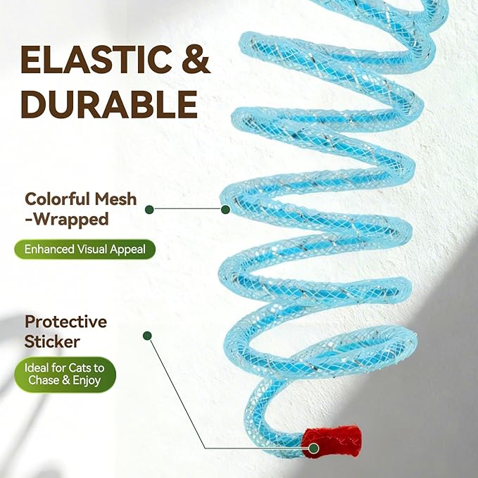 12 Pcs Cat Chew Rope, Interactive Chew Toys Set - Crinkle Jingle Elastic Rope, Gall Fruit Feather Refill & Mesh Spring Toys for Kittens & Adult Indoor Cats