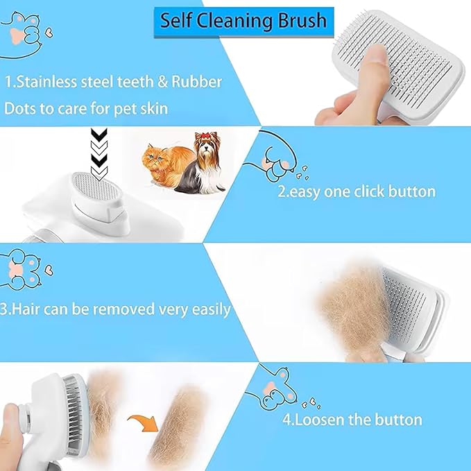 Self Cleaning Slicker Brush, Dog Cat Bunny Pet Grooming Shedding Brush, Easy to Remove Loose Undercoat, Pet Massaging Tool Suitable for Pets with Long or Short Hair (White)