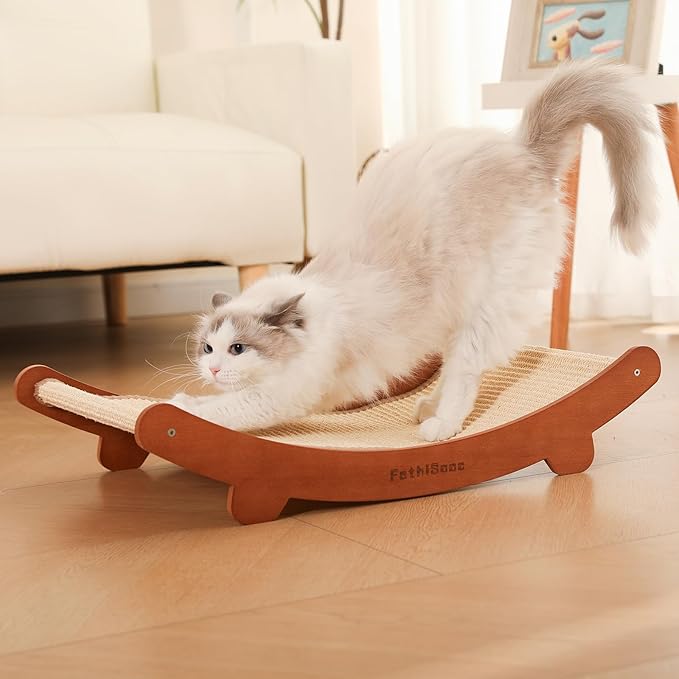 Extra-Larger Sisal Cats Scratcher Bed Shaped U, Beech Wood Scratching Pad Indoor cat Toy,Durable,Wooden Cat Furniture Protector, Scratch Post for Larges Cats Scratcher Lounge,Clawing and Play