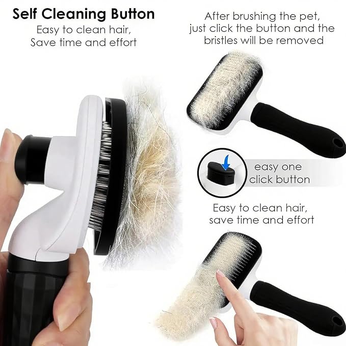 Self Cleaning Slicker Brush, Dog Cat Bunny Pet Grooming Shedding Brush, Easy to Remove Loose Undercoat, Pet Massaging Tool Suitable for Pets with Long or Short Hair (Black)