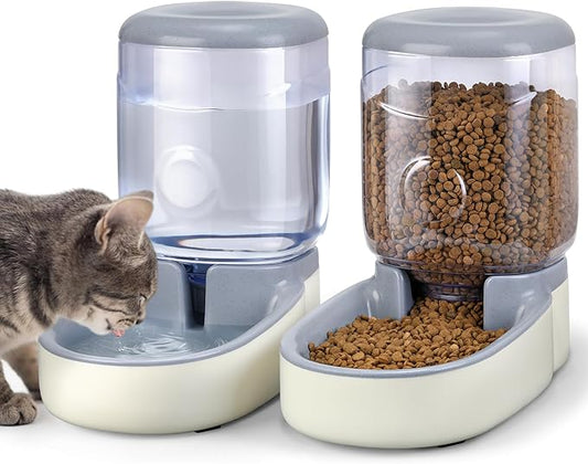 2 Pack Automatic Cat Feeder and Water Dispenser Pet Feed Bowl Dog Gravity Food Feeder and Waterer Set for Small Medium Pets Puppy Kitten 1 Gallon