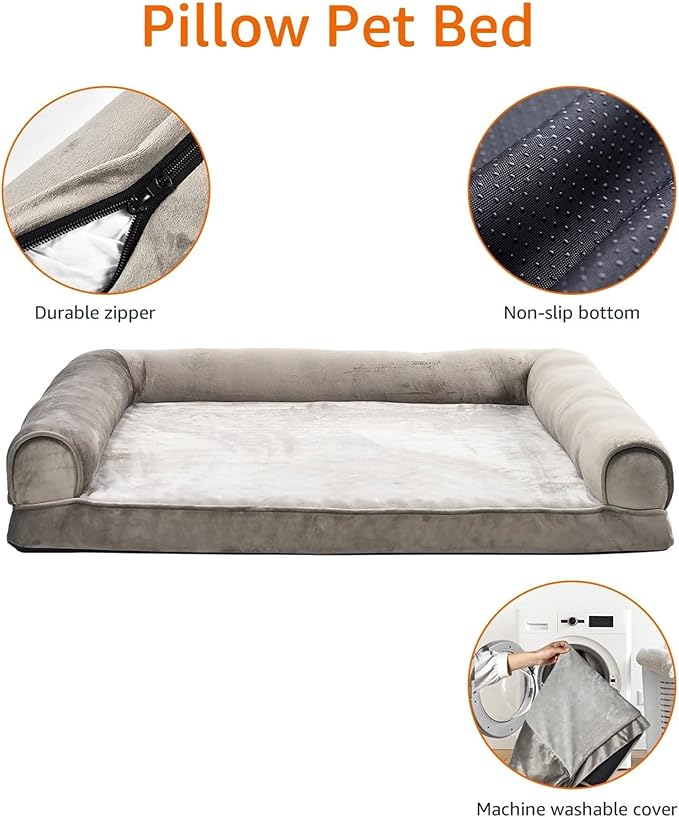 Amazon Basics Dog Bed with Cooling Gel Memory Foam, Pressure-Relief Support for Dogs up to 90lbs, Non-Slip Bottom, Machine Washable Cover, Extra Large Sized (44" x 35"), Taupe