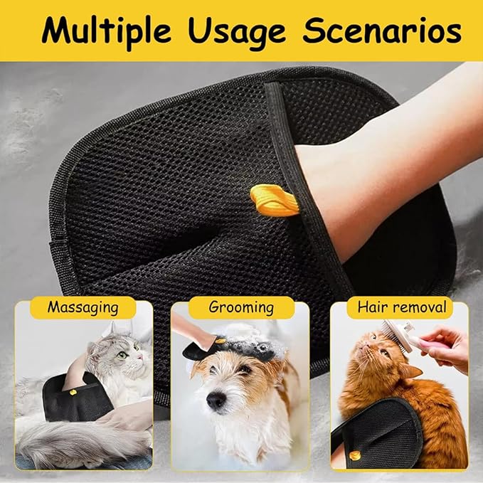 Pet Hair Removal Glove for Dogs & Cats | Reusable Electrostatic Grooming Glove | Double-Sided Pet Hair Remover for Clothing, Couch, Carpet, Car Seat | Comfortable & Adjustable Fit