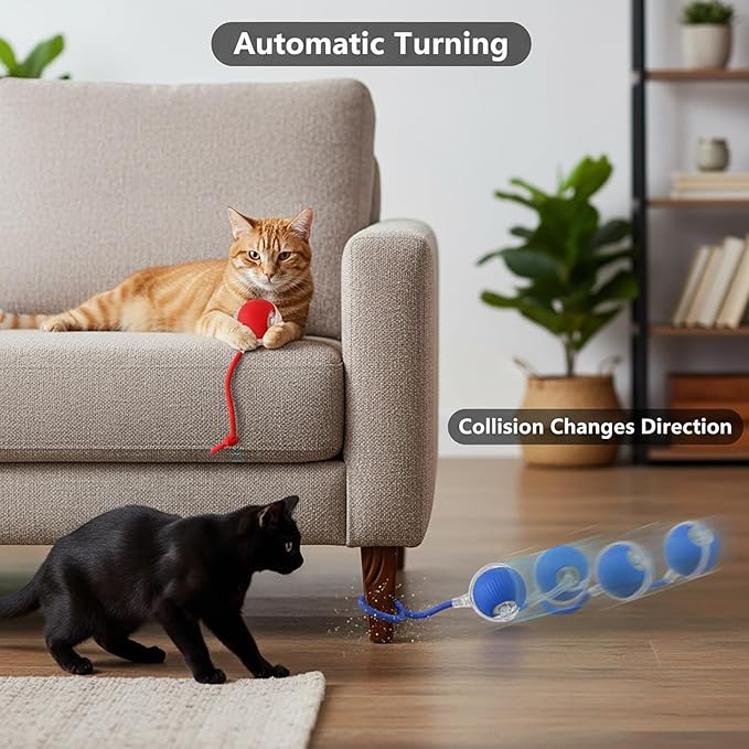 Interactive Cat Toys Ball for Cats - Upgrade Automatic Cat Toys for Indoor Cats, 3 Modes 2 Speed Moving Cat Ball (Blue)