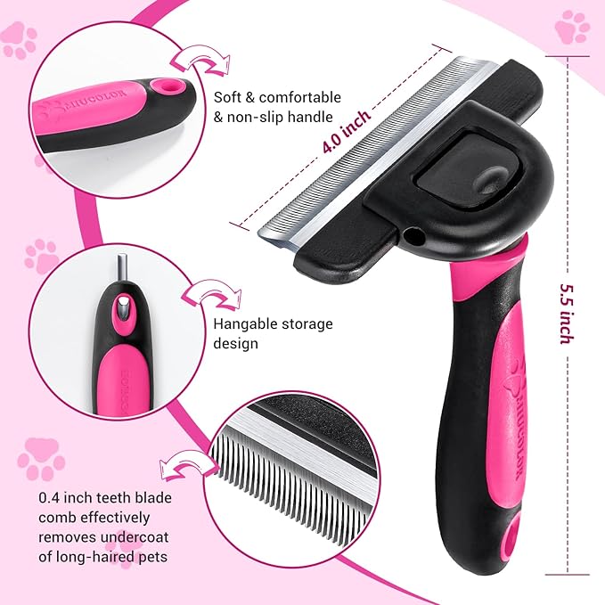 MIU COLOR Long Hair Pet Grooming Brush, Deshedding Tool for Medium and Large Dogs & Cats, Effectively Reduces Shedding by up to 95% for Pet Hair, Pink