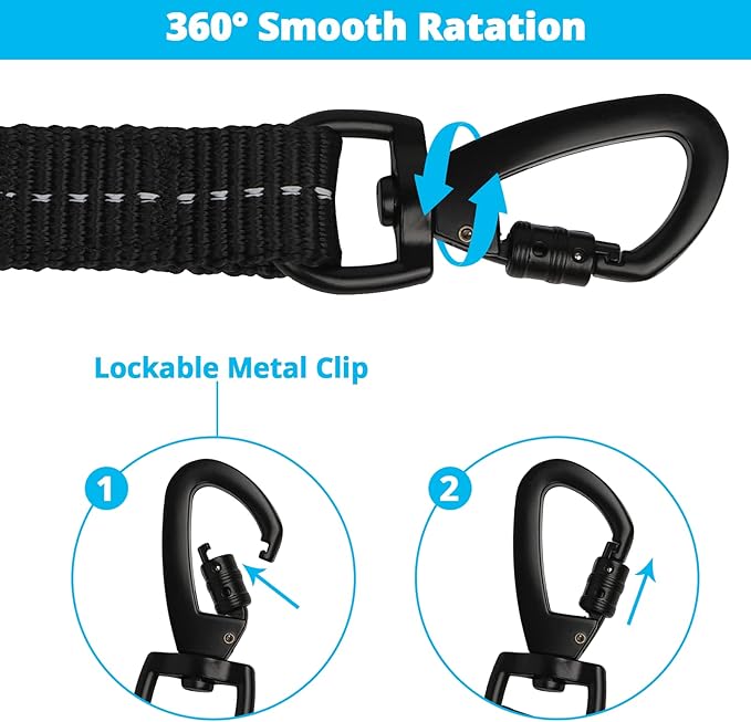 Long Dog Leash 10 FT: Heavy Duty Rope Leashes for Dogs Training with Swivel Lockable Hook Reflective Threads Bungee and Padded Handle - Dog Lead for Large Small Medium Dogs Outside Walking Hiking Blue