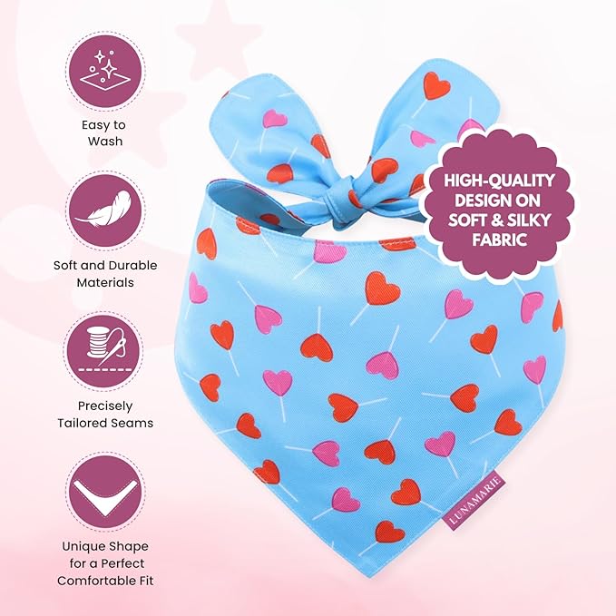 LunaMarie - Luxury Pet Birthday Bandanas -Premium & Silky Poly Fabric | 100% Handmade | Custom Shape Dual Layered (LoviePop, Medium)