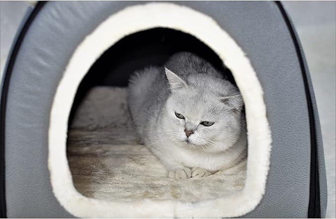 Dog Bed,2 Ways to Use,Indoor Pet House with Fluffy Mat,Removable and Washable Cover,Splash-Proof House and Non-Slip Bottom,for Large Dogs(XL Grey Faux Leather)