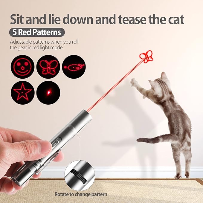 Laser Pointer Cat Toy, Interactive Toy with Red Dot LED Light Pointer, Long Range 3 Modes Projection Playpen for Kitten Interaction,USB Recharge Pointer (1 pcs)