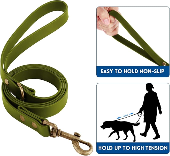 Wisedog Dog Collar and Leash Set, Waterproof Adjustable Puppy Collars with Cute Tag 6FT Dog Leash with Poop Bag for Small Medium Large Dogs (XL, Green)