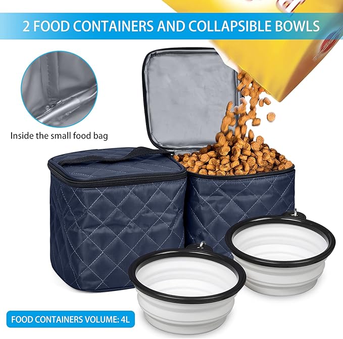 BAGLHER Dog Travel Bag,Airline Approved Pet Supplies Backpack, Dog Travel Backpack with 2 Silicone Collapsible Bowls and 2 Food Baskets.