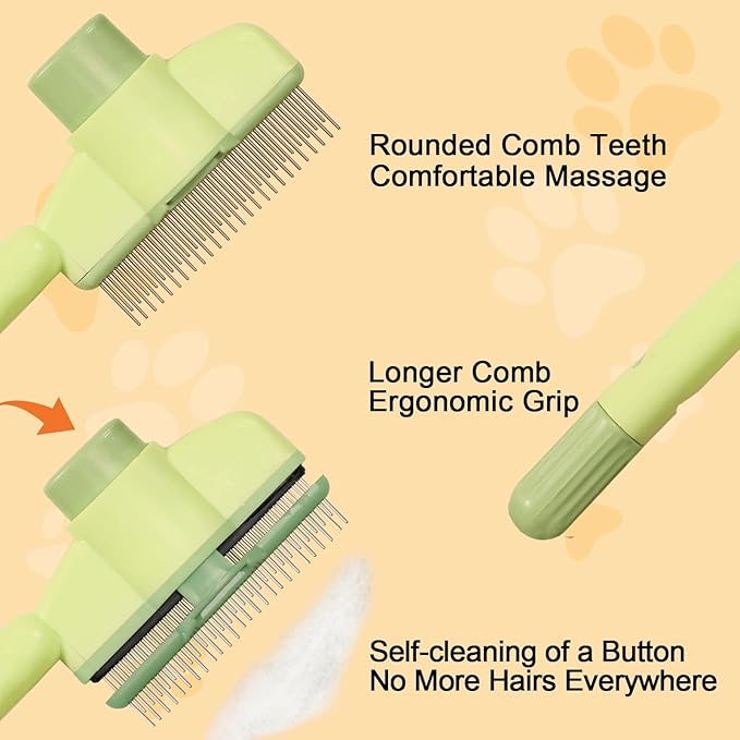 Cat Deshedding Comb, 2 Pcs Pet Hair Removal Tools for Cat/Dog with Two Layered Teeth, Portable Shedding & Grooming Supplies with Release Button for Long/Short Hair Indoor Cats, Kitten Brush