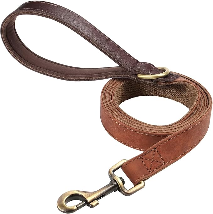 Didog PU Leather Dog Leash for Small Dogs 4.5ft, Soft Padded Handle Dog Leashes for Medium Size, Walking and Training Leashes Faux Leather for Large Pet,Brown