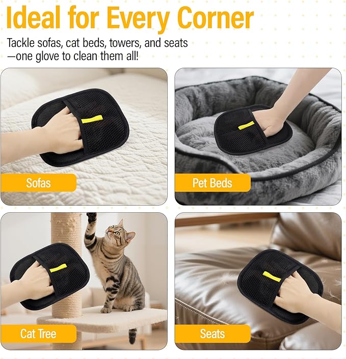 2 Pack Pet Hair Removal Glove for Cats & Dogs, Electrostatic Pet Hair Remover Gloves for Cats Hair, Reusable Magic Brush Pet Hair Remover Tool for Couch, Pet Bed, Clothes