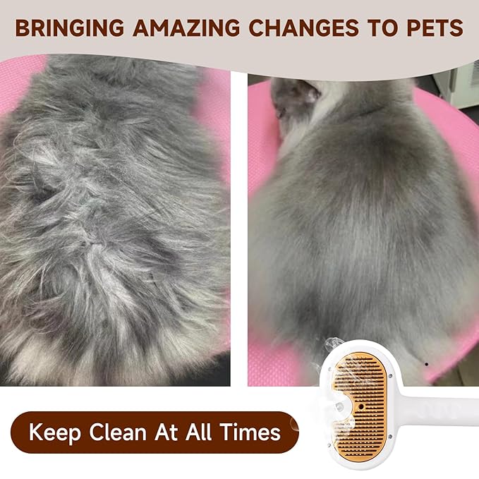 Pet Steam Brush Dog Cat 2025 New Grooming Comb for Shedding, Floating Hair, Smooth & Detangling, Gentle Cool Mist Softens Hair Reduces Static Helps Pets Who Dislike Bathing,Includes 2*Shampoo