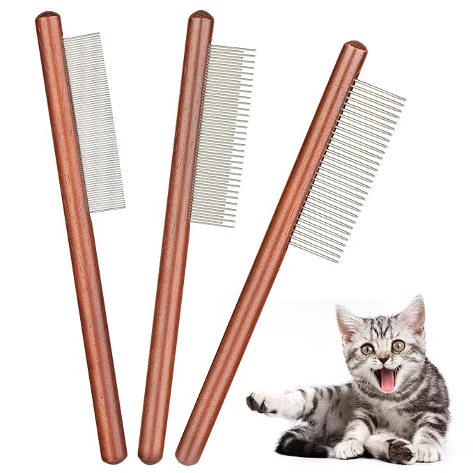 3PCS Solid Wood Pet Comb for Cats Dogs & rabbits,Stainless Steel TeethComfort and safety,Removes Tangles and Loose Fur, Grooming Comb for Small Medium Pets