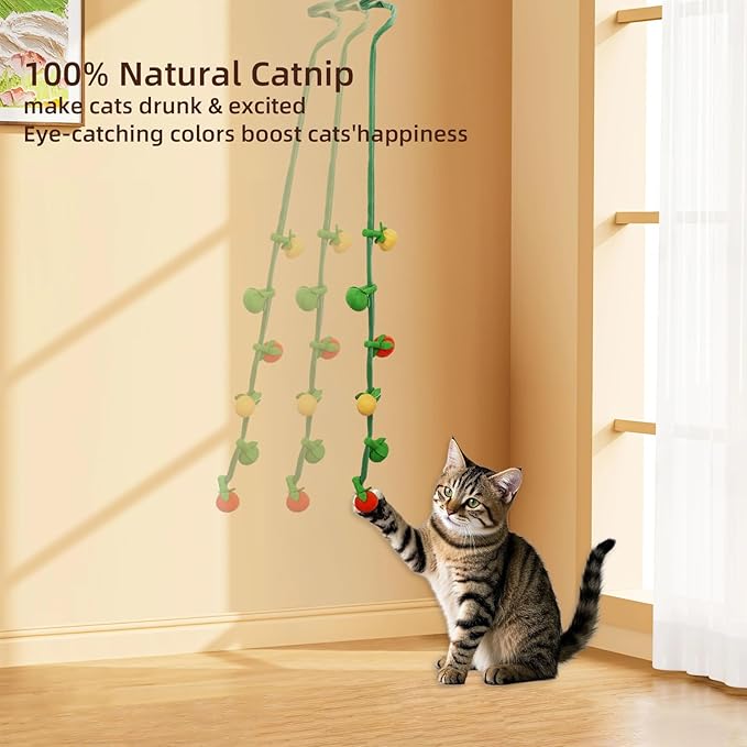 Durable Cat Toys with Catnip, Self-Play Hanging Kicker Toy for Indoor Cats, Interactive Window/Door Mount Design with Bell & Spring for Kittens and Adult Cats