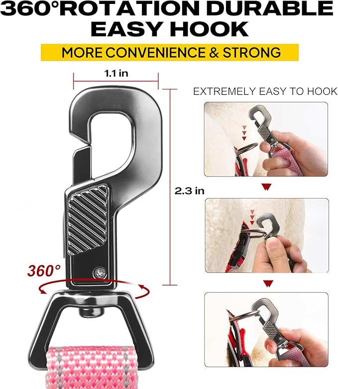 Fida 5 FT Heavy Duty Dog Leash with 2 Comfortable Padded Handles, Traffic Handle & Advanced Easy Snap Hook, Reflective Walking Lead for Large, Medium & Small Breed Dogs, Pink