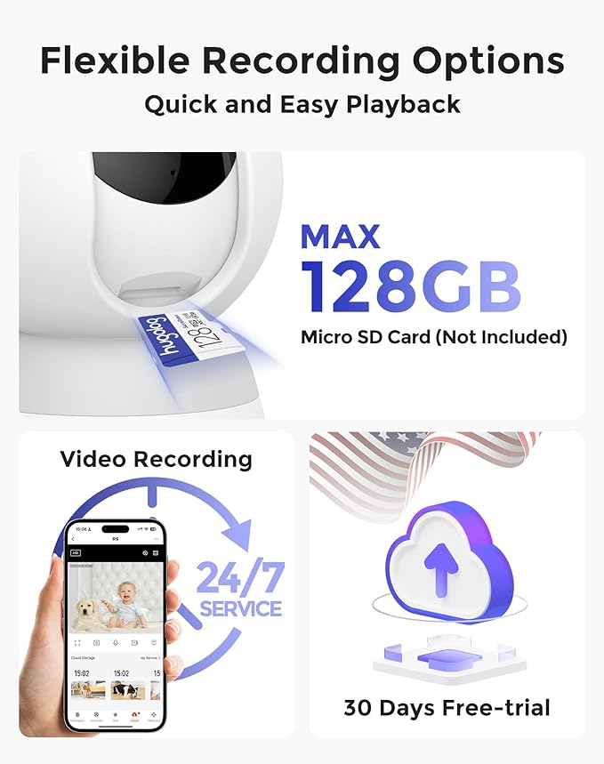 Hugolog 4K 8MP Indoor Pan/Tilt Security Camera with Auto-Focus(2pcs),Ideal for Baby Monitor/Pet Camera/Home Security,Starlight Color Night Vision,Human/Pet AI,Noise Reduction,US Cloud,Works with Alexa