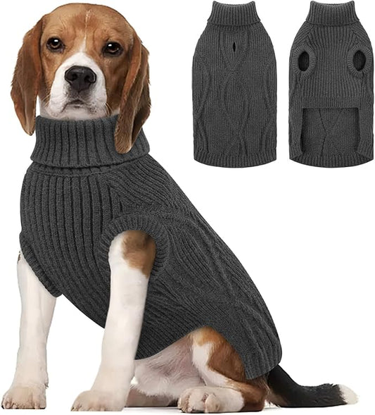 Dog Sweater Pullover, Cable Knit Dog Christmas Sweater, Dogs Sweaters for Small Medium Large Dogs with Harness Hole,Puppy Sweaters Boy Or Girl(Grey,XL)