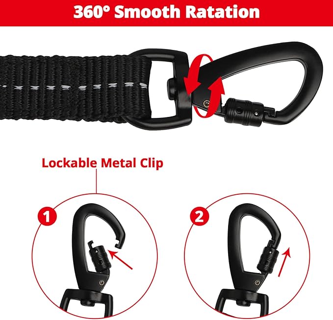 Long Dog Leash 15 FT: Heavy Duty Rope Leashes for Dogs Training with Swivel Lockable Hook Reflective Threads Bungee and Padded Handle - Dog Lead for Large Small Medium Dogs Outside Walking Hiking Red