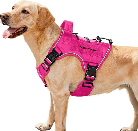 Heavy-Duty Tactical Dog Harness for Large Dogs, No Pull Adjustable Reflective Pet Vest with Molle System, K9 Military-Grade Control for Service Training, Outdoor & 10+ Breeds, Hot Pink, Medium
