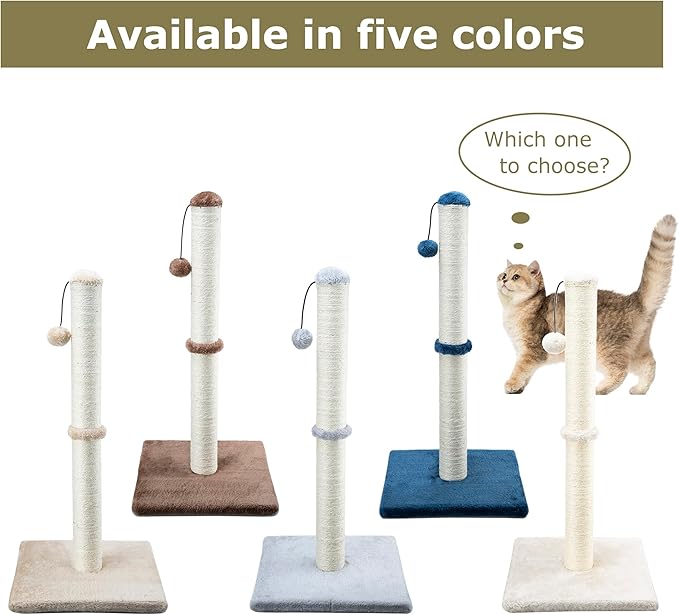 Dimaka 34" Height Tall Cat Scratching Post, Claw Scratcher with Sisal Rope and Covered with Soft Smooth Plush, Vertical Scratch [Full Strectch] Cats (Blue, 34 inches for Large Cats)