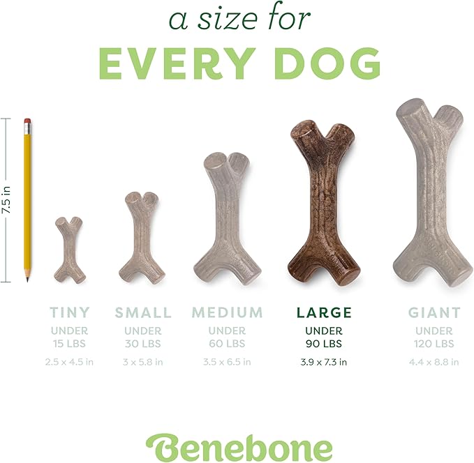 Benebone Maplestick Real Wood Durable Dog Chew Toy, Made in USA, Large