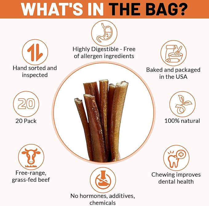 6 Inch Bully Sticks for Dogs [10-Pack] – All-Natural, Long-Lasting Dog Chews – High Protein, Low Odor, Easily Digestible – Rawhide-Free & Single-Ingredient Dog Treats for All types of Chewers