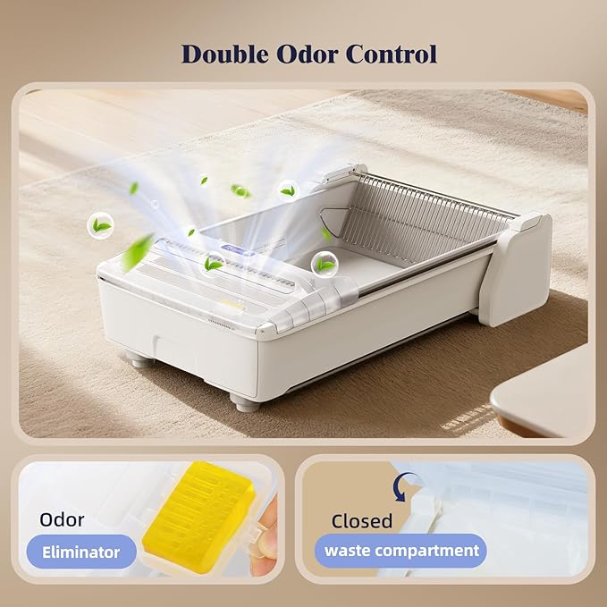 Self Cleaning Cat Litter Box - Fully Open Automatic Litter Box with Roomy Space+Vis Waste Bin, APP for Mutil Cats, Weight Sensors Anti Pinch Safety, Work with Cassava Clay Litter