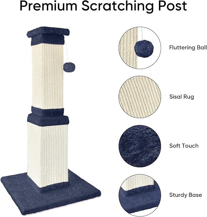 AGYM 32 Inch Tall Cat Scratching Post for Large Cats, Cat Scratcher for Indoor Cats Adults, Sturdy Sisal Scratch Post to Protect Furniture, Blue