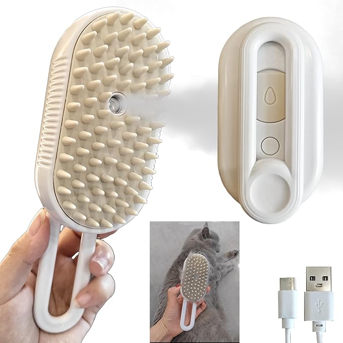 Cat Steam Brushes for Shedding, 4 in 1 Rechargeable Steam Brush for Cats and Dogs,Grooming Comb with Spray
