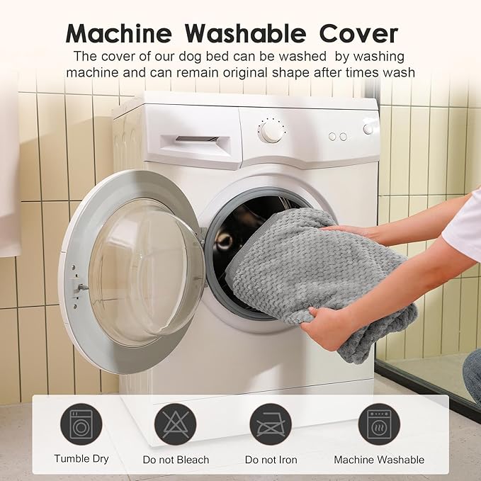 Orthopedic Dog Beds for Large Dogs, Memory Foam Dog Beds Large Sized Dogs, Washable Removable Cover, Nonskid Bottom, Waterproof, for Indoor, Outdoor, Crate ＆ Car Use, 41x27x6 Inches, Light Grey