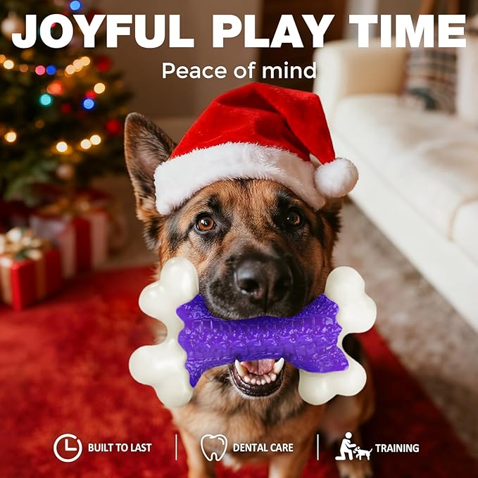 6-Pack Tough Dog Chew Toys for Aggressive Chewers Large Medium Breed Bacon Flavor, Bone Toy Dog, Nylon Heavy Duty Extreme Indestructible Teething Training