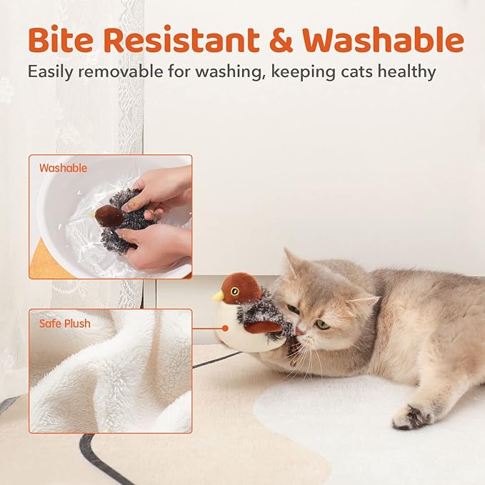 Rechargeable Flapping Bird Cat Toy - Interactive Chirping Kitten Toy with Catnip
