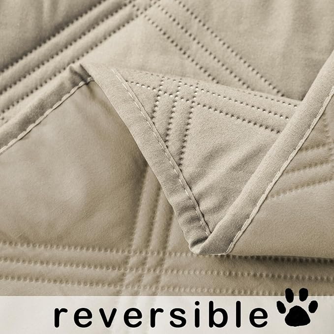 fuguitex Waterproof Dog Blanket Reversible for Small Dogs Resistant Leakproof Washable Couch Cushion Bed Protector Cover for Indoor Furniture Pet Friendly（52"*82",Brown+Khaki+Khaki
