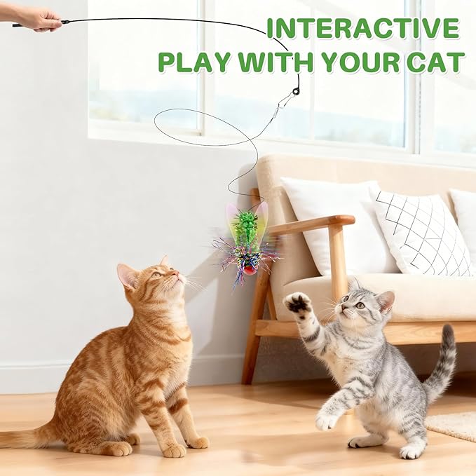 Interactive Cat Toy Replacement Head Green Fly with Suction Cup, Realistic Insect Wand Toy for Indoor Cats and Kittens, Great for Self-Play or Handheld Interaction, Encourages Hunting Instinct