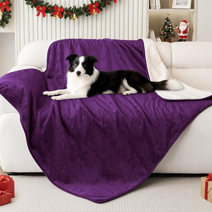 Smiry Waterproof Dog Bed Blanket, Leakproof Pet Throw Blanket for Bed Couch Sofa, Reversible Sherpa Fleece Furniture Protector Cover for Small Medium Large Dogs Cats (Purple, 40x57 inches)