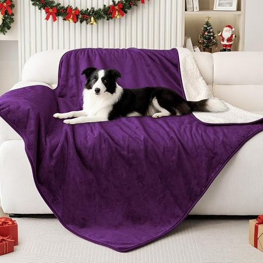 Smiry Waterproof Dog Bed Blanket, Leakproof Pet Throw Blanket for Bed Couch Sofa, Reversible Sherpa Fleece Furniture Protector Cover for Small Medium Large Dogs Cats (Purple, 50x60 inches)