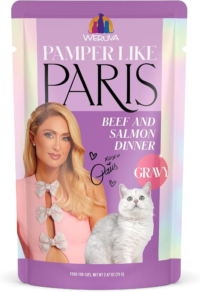 Weruva Paris Hilton Pamper Like Paris Wet Cat Food, Beef and Salmon in Gravy, 2.47oz Pouch, Pack of 12