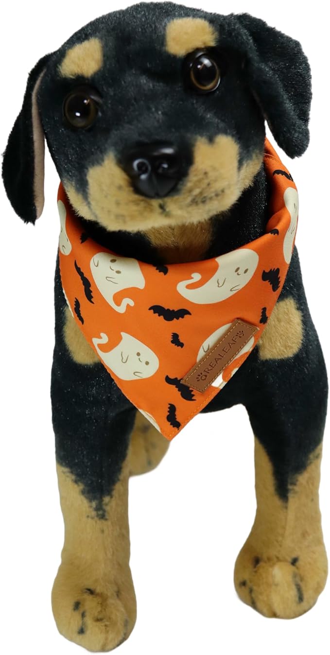 Realeaf Halloween Dog Bandanas 2 Pack, Reversible Orange Gray Pet Scarf for Boy and Girl, Premium Durable Fabric, Holiday Bandana for Small Medium Large and Extra Large Dogs (Halloween, X-Large)