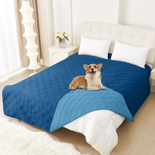 hyha Waterproof Dog Blanket, Reversible Pet Bed Blanket, Soft Sofa Couch Cover for Dogs Washable, Waterproof Pet Couch Covers for Sofa Puppy Cats Furniture Protector(82"x120", Navy Blue/Blue)