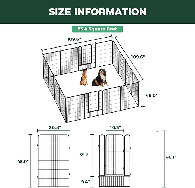 FXW Rollick Unleashed Dog Playpen for Indoor, Yard, RV Camping, 45 inch 16 Panels for Large Dogs│Patented