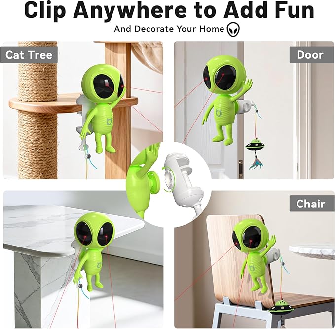 ORSDA Laser Cat Toys for Indoor Cats, 2 in 1 Interactive Automatic Dual Laser & Catnip UFO Dangler for Kitten Toys, Truly Random Trajectory Radar Motion-Activated, Rechargeable 4 Modes, Clamp Design